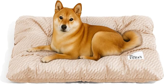 FUNNY FUZZY 2 in 1 Dog Crate Bed Pad for Large Sized Dog, Washable Reversible Pet Soft Mats,Durable Fluffy Kennel Mattress,Indoor Cats, 35" × 23", Beige-PawvioPets