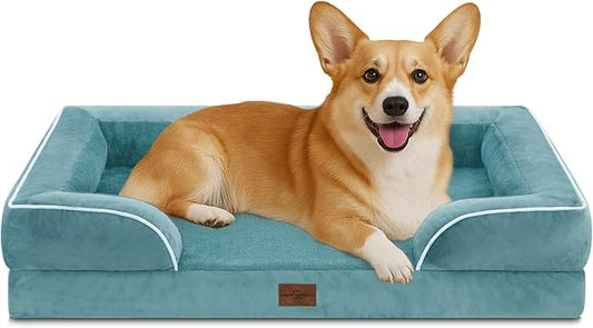 Comfort Expression Medium Dog Beds Waterproof Orthopedic Foam Dog Sofa Beds for Medium Large Dogs Comfy Pet Bed with Washable Removable Cover & Non-Slip Bottom(Medium,Washed Blue)-PawvioPets
