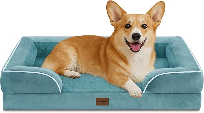 Comfort Expression Medium Dog Beds Waterproof Orthopedic Foam Dog Sofa Beds for Medium Large Dogs Comfy Pet Bed with Washable Removable Cover & Non-Slip Bottom(Medium,Washed Blue)-PawvioPets