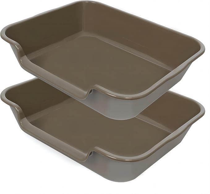 2 Pack of Extra Large Cat Litter Box (ABS Material), Low Entry Senior Litter Pen for Geriatric Kitty Big Cats, Jumbo Pet Safe Litter Boxes Tray for Pets Potty (Light Brown, 24" L x 20" W)-PawvioPets
