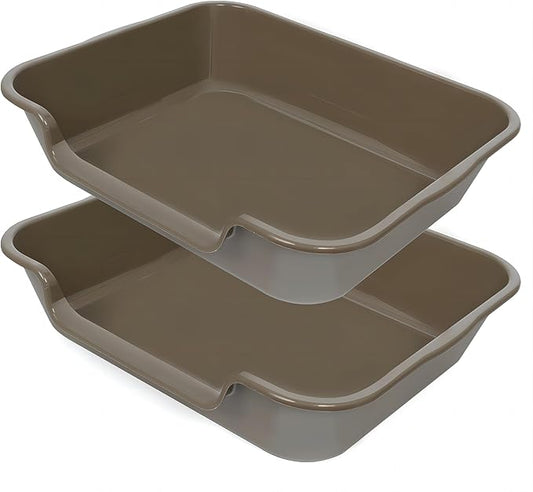 2 Pack of Extra Large Cat Litter Box (ABS Material), Low Entry Senior Litter Pen for Geriatric Kitty Big Cats, Jumbo Pet Safe Litter Boxes Tray for Pets Potty (Light Brown, 24" L x 20" W)-PawvioPets