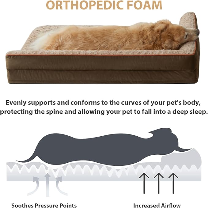BFPETHOME Orthopedic Dog Beds for Large Dogs-Waterproof Sofa Dog Bed with Removable Washable Cover, Large Pet Bed with Waterproof Lining and Nonskid Bottom, Pet Bed for Dogs-PawvioPets