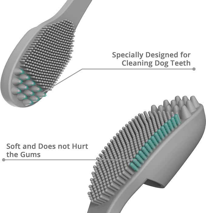Coomazy Dog Finger Toothbrush, Dog Tooth Brushing Kit with Food Grade Silicone, Easily Clean Teeth Dirt, Suitable for Medium and Large Dogs, 2-Packs, Beige+Grey-PawvioPets