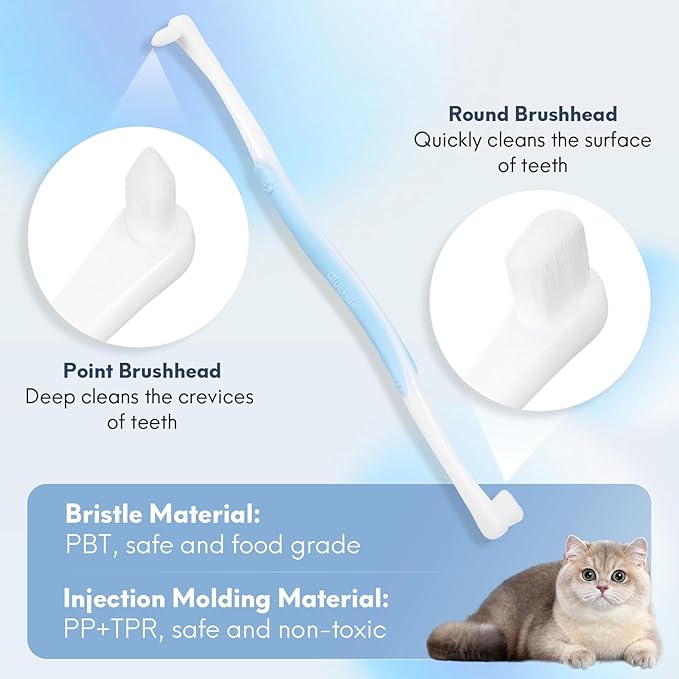 Dual-Sided Cat Toothbrush with Micro Brush Head, Ultra Soft Nano Bristles Pet Toothbrush Kit, Kitten/Puppy Toothbrushes, Fit into Cats/Small Dogs Mouth, Avoid Bleeding Gums-PawvioPets