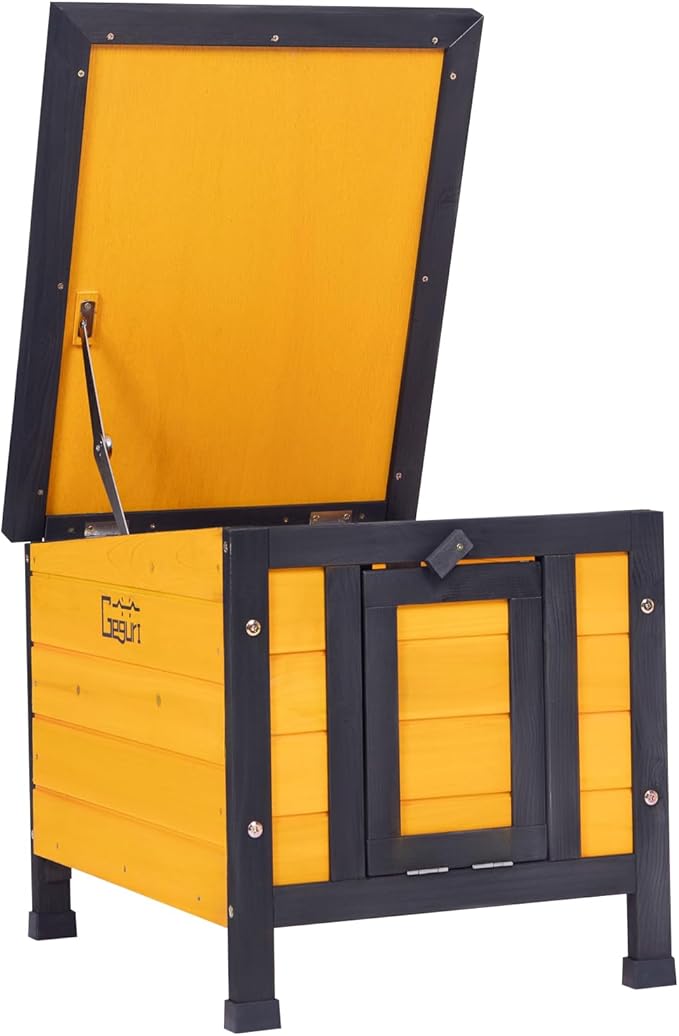 GEGURI Outdoor Cat House Weatherproof, Rabbit Hutch & Indoor Bunny Cage, Wooden Shelter for Feral Cats, Rabbits, Chickens & Small Animals-PawvioPets