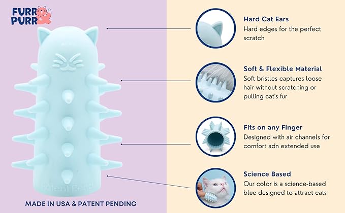 Furr&Purr Cat Brush, Scratcher, and Massager - Indoor Cat Calming Care with Face Scratcher, Finger Brush (3-Pack, Made in USA)-PawvioPets