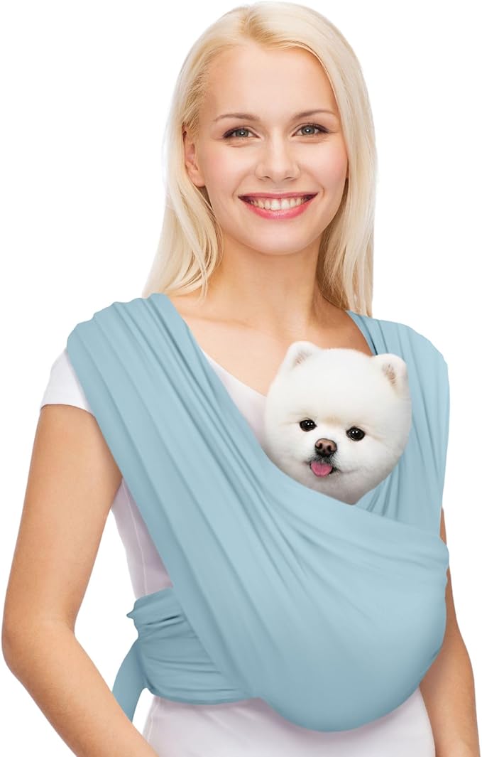 Dog Carriers for Small Dogs, Front Facing Dog Sling Carrier, Hands Free Cat Carrier, Size Adjustable, Reducing Back Pain, Premium Cotton, Safe and Soft Dog Carrier (Plus, Baby Blue)-PawvioPets