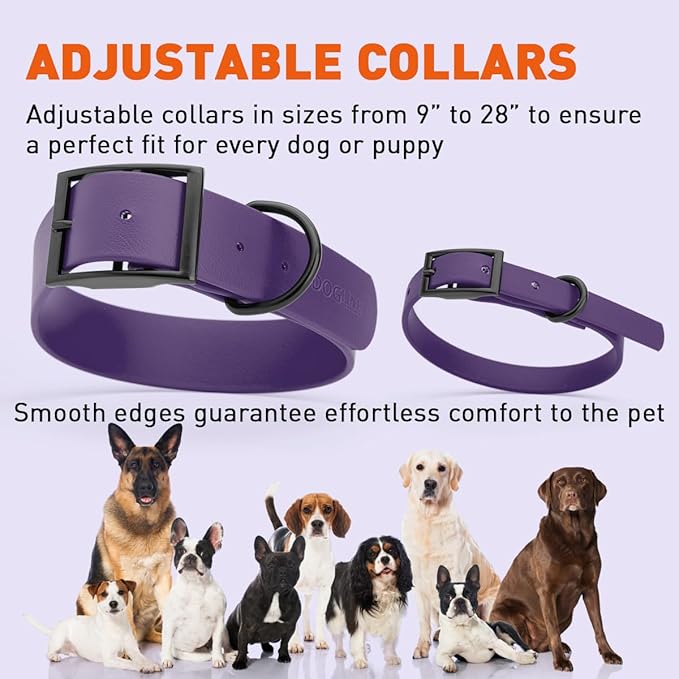 Dogline Biothane Waterproof Dog Collar Strong Coated Nylon Webbing with Black Hardware Odor- Proof for Easy Care Easy to Clean High Performance Fits Small Medium or Large Dogs, Violet Purple-PawvioPets