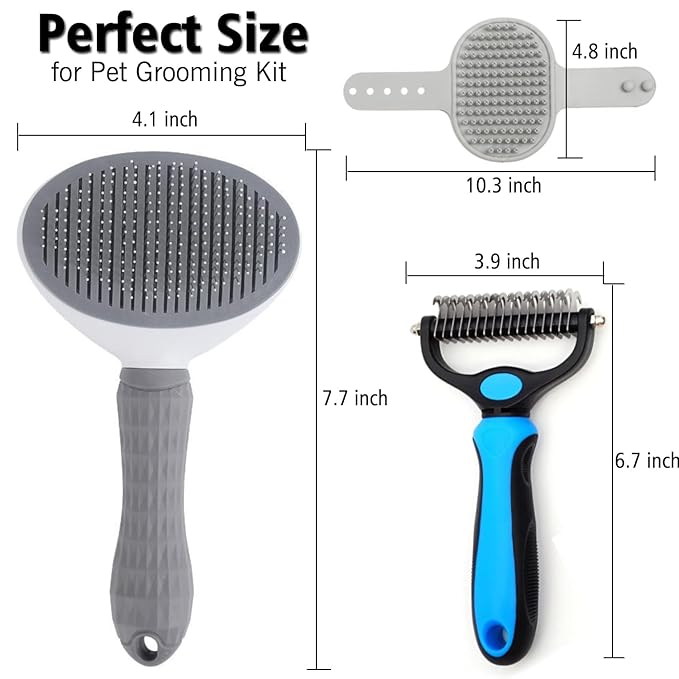 3PCS Dog Grooming Brush - Dog Brush for Shedding Massaging Bathing - Double Sided Shedding, Dematting Undercoat Rake - Self Cleaning Slicker Comb for Dogs and Cats with Long or Short Coats-PawvioPets