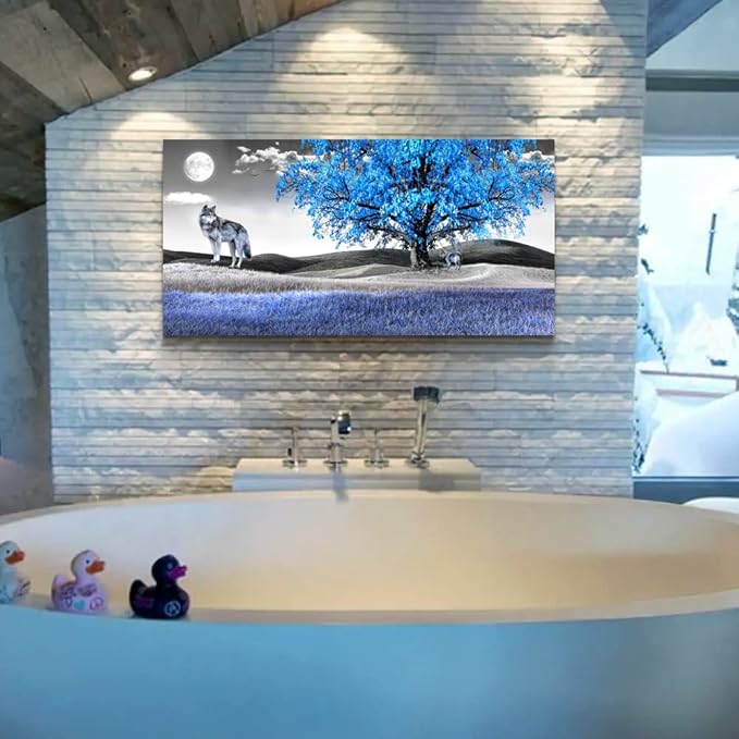 Canvas Wall Art For Living Room Family Wall Decor For Bedroom Modern Office Decorations Blue Tree Wall Pictures Artwork Black And White Scenery Paintings Room Canvas Art Prints Home Decor 20" X 40"-PawvioPets