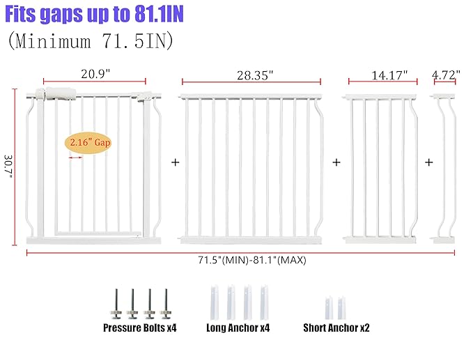 Extra Wide 76.4-81 Inch Large Baby Gates for Stairs, Doorways - No Drilling, Pressure Mounted Pet Gates for Kids & Dogs-PawvioPets