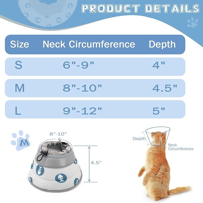 Cat Cone Collar Soft to Stop Licking After Surgery Cat Recovery Collar for Small Large Cats Adjustable Elizabethan Collar-PawvioPets