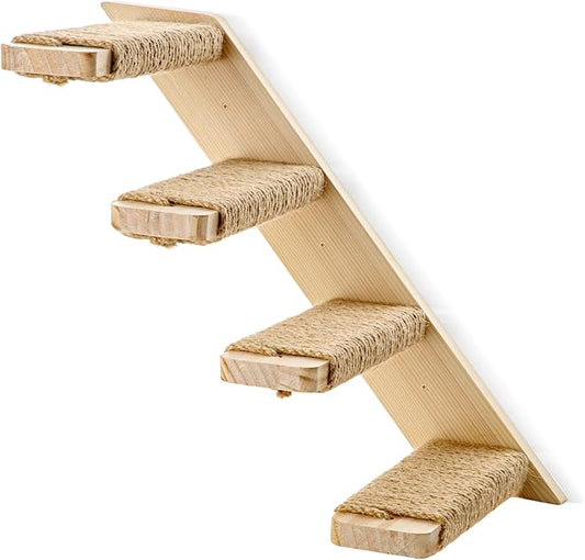 4-Step Cat Wall Shelves and Stairs With Sisal Rope - Improved & Stronger Tree Supplies, Large, Brownish White-PawvioPets