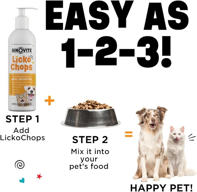 Dinovite Lickochops for Dog & Cat Supplement Enhanced with Omega-6, 3 Fatty Acids, Probiotics and Vitamin E, 16 oz with Pump-PawvioPets