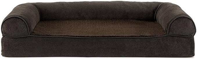 FurHaven Soft, Orthopedic Foam Sofa Dog Bed with Washable & Removable Cover - Sherpa/Chenille - Coffee, Dogs Up to 35 lbs - Medium-PawvioPets