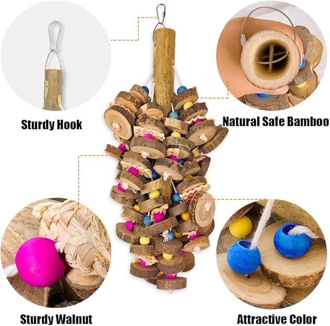 Extra Large Bird Parrot Toys- 19.7 inch Multicolored Natural Wooden Block Parrot Chewing Toy Suggested for Macaws cokatoos, African Grey and a Variety of Amazon Parrots. (Large Size)-PawvioPets