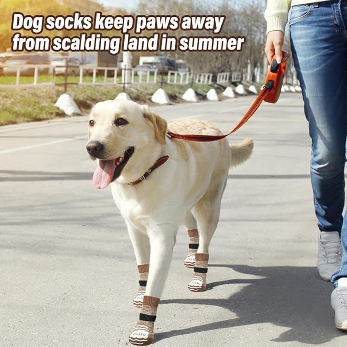 BEAUTYZOO Anti Slip Dog Socks for Small Medium Large Dogs,Paw Protector with Grips for Hardwood Floor Hot/Cold Pavement,Traction Control 3 Pairs AntiTwist Dog Shoes to Prevent Licking for Senior Dog-PawvioPets