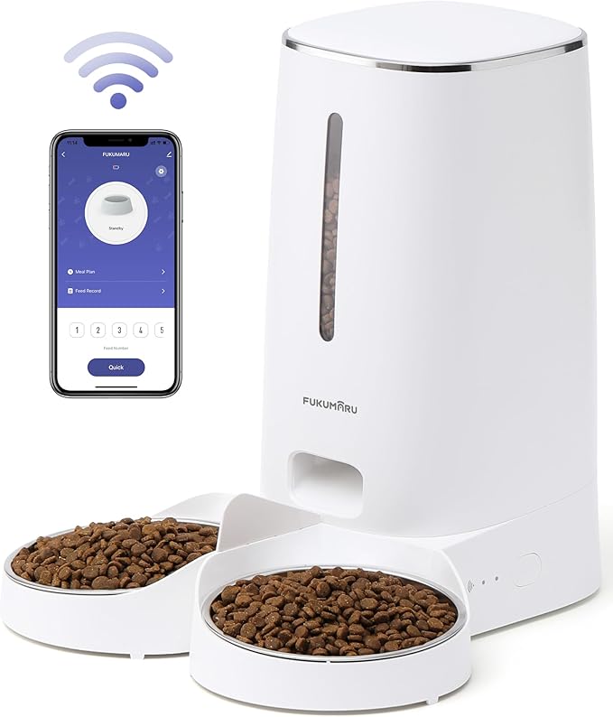 FUKUMARU Automatic Cat Feeder, 4L Dog Feeders with Double Bowls, Support DIY Meals and Timed Control WiFi Cat sFood Dispenser, Suit for Most Pet Food-PawvioPets