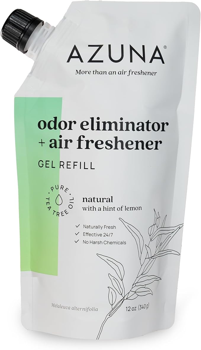 Azuna All-Natural Odor Remover Gel Refill Pouch | Air Purifier with Tea Tree Oil | Plant-Based & Long Lasting | For Pet Odors, Smoke & Strong Odors | Natural Scent, 12 oz-PawvioPets