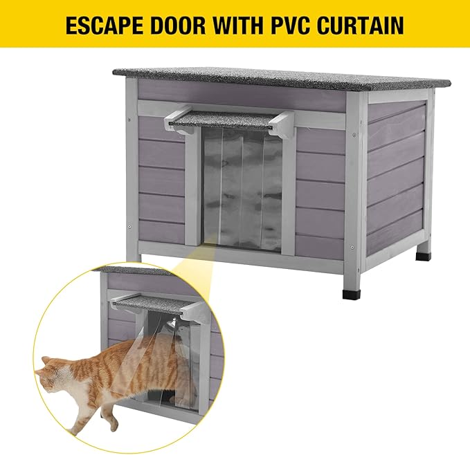 Aivituvin Cat House Waterproof Feral Kitty Shelter Outdoor Indoor Rabbit Hutch for Bunnies,Cats,Dogs and Other Small Animals,Asphalt Roof-PawvioPets