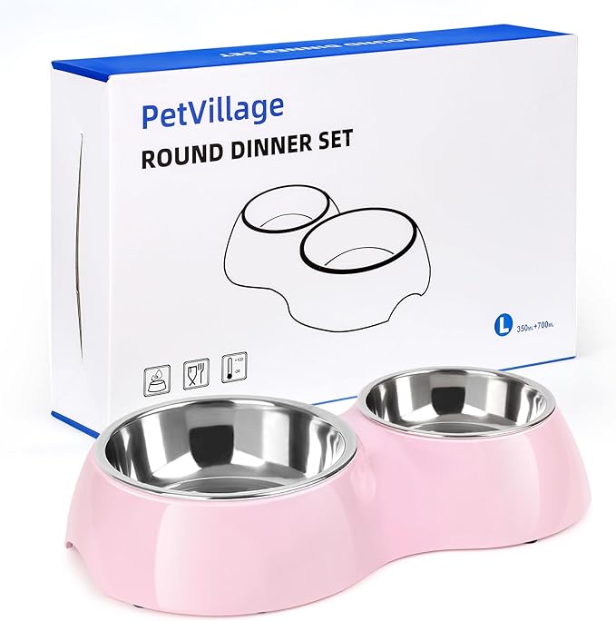 Elevated Dog Bowls Set - Non-Slip Raised Pet Feeder with Medium (10 oz) & Large (20 oz) Stainless Steel Bowls - Includes Durable Resin Stand for Puppies, Adult Dogs & Cats - Pink-PawvioPets