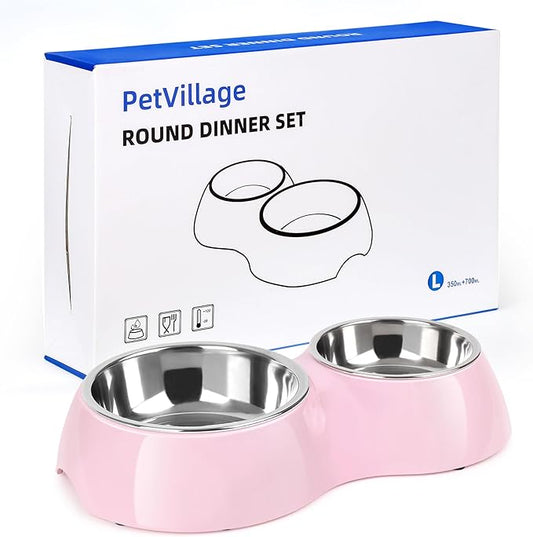 Elevated Dog Bowls Set - Non-Slip Raised Pet Feeder with Medium (10 oz) & Large (20 oz) Stainless Steel Bowls - Includes Durable Resin Stand for Puppies, Adult Dogs & Cats - Pink-PawvioPets