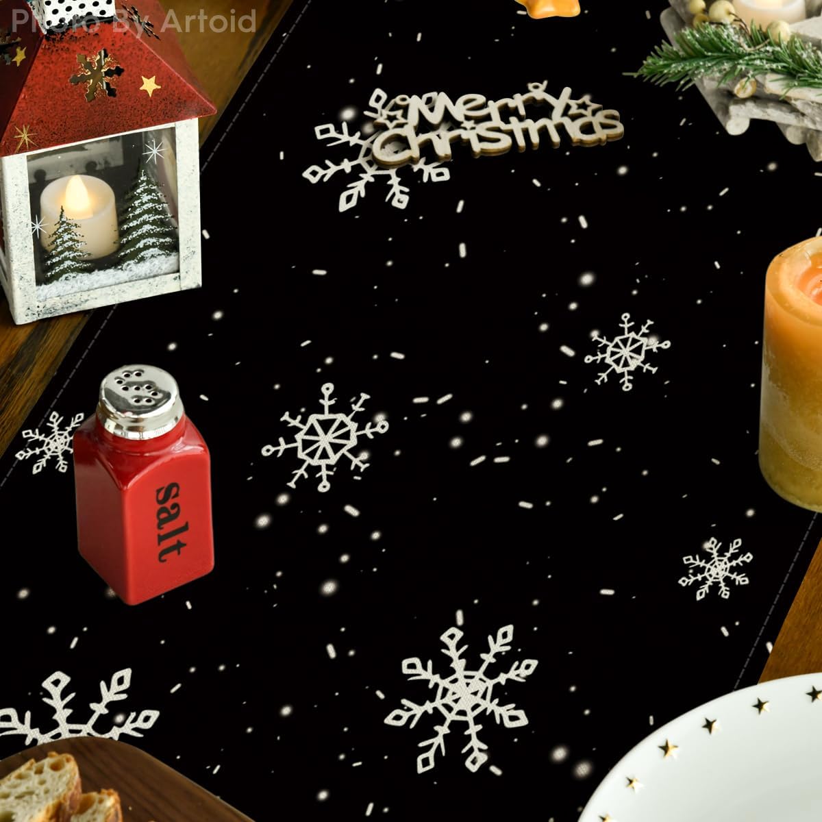 Artoid Mode Black Snowman Snowflake Let it Snow 2PCS Winter Table Runner, Christmas Kitchen Dining Table Decoration for Home Party Decor 13x72 Inch