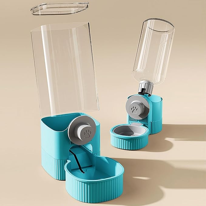 GKYZBB Hanging Automatic Food Water Dispenser,Rabbit Feeder Guinea Pig Water Bottle Food Feeder for Ferret Guinea Pig Rabbit Bunny Cage Accessories (Blue, 520ml+1200ml)-PawvioPets