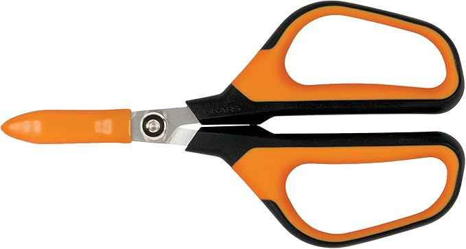 Fiskars Comfort Loop Micro-Tip Pruning Snips - 7" Garden Shears with Sheath and Extra Large SoftGrip Handle - Yard and Garden Tools - Orange/Black-PawvioPets