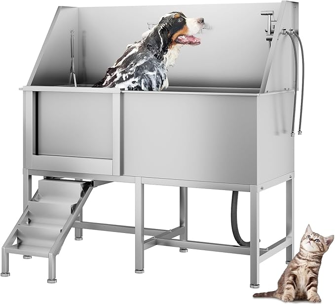 CuisinSmart 62" Dog Bathtub, Professional Dog Washing Station with Dog Wash Attachment, Dog Bath Pool for Outdoor, Indoor Shower and Grooming (Left Door)-PawvioPets