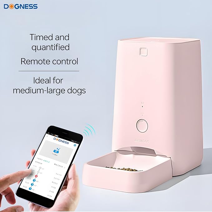 DOGNESS 6L Smart Feeder, Wi-Fi Enabled Pet Feeder for Cat and Dog, Smartphone App for iOS and Android, Portion Control, Fresh Lock System Auto Food Dispenser Pink-PawvioPets