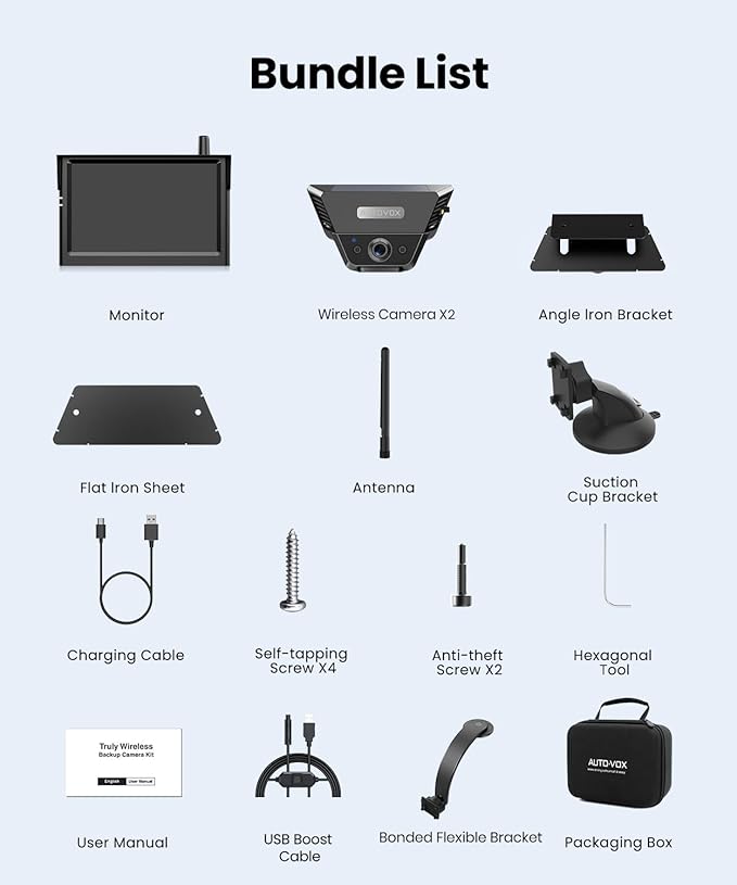 AUTO-VOX Wireless Backup Camera Kit: 5" Monitor, Dual Solar 5A Cams, Bendable Mount – Dual View for RV, Horse/Boat Trailer, Cargo, Campsite & Safe Parking-PawvioPets