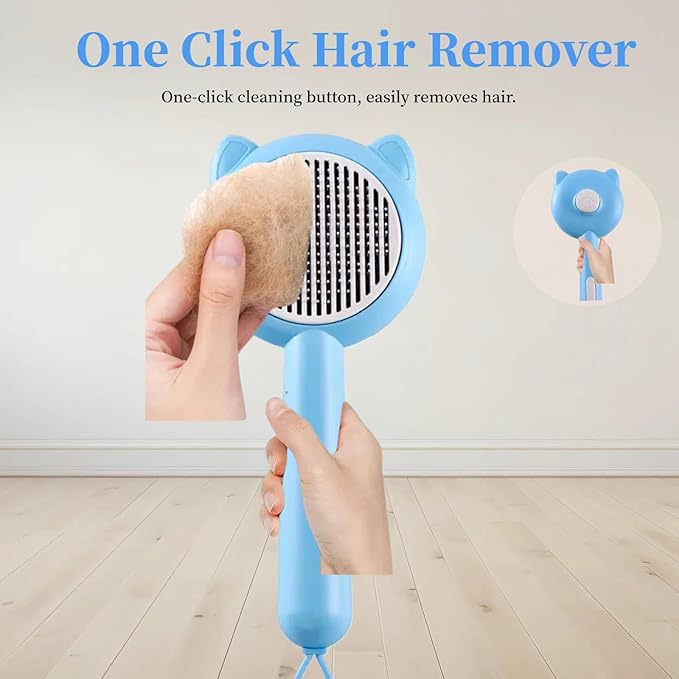 Cat Brush for Shedding，Pet Grooming Tool for Dogs，Cat Hair Brush with Self Cleaning Button for Deshedding, Easy to Removes Loose Fur-PawvioPets