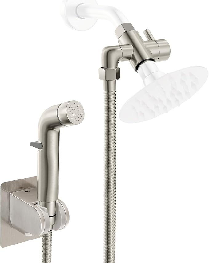 Dog Shower Attachment Metal, YDmeet Pet Shower Attachment for Fast and Clean Pet Bathing and Dog Washing, Brass Shower diverter, Adjustable Pet Shower Sprayer, 8 ft Hose and Shower Holder, Brushed-PawvioPets