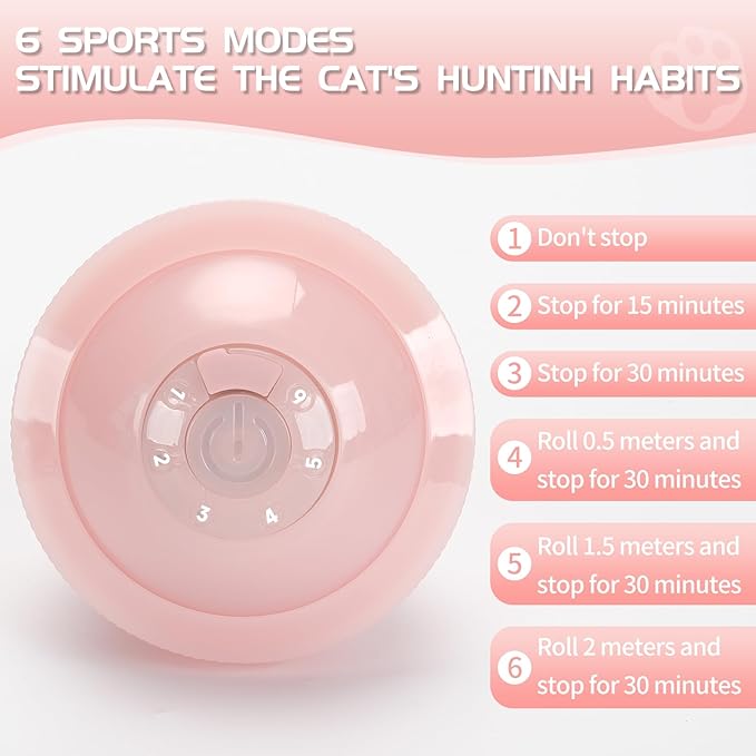 Colurful LED Interactive Cat Feather Toy Ball for Bored Indoor Adult Cats Chase Automatic Moving Ball Rechargeable Self Rolling Automated Tumbler Toy Electric Cat Toy (Pink)-PawvioPets