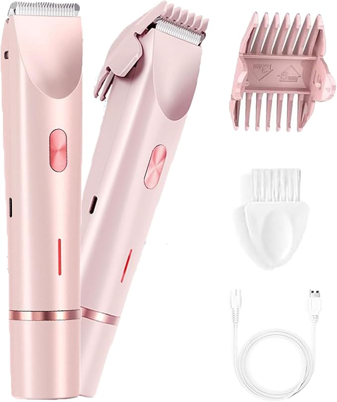Bikini Trimmer for Women 2025 Upgrade Dual Head Shaver Women Ceramic Blades 2-in-1 Women's Body Shaver Electric Razor 90min Cordless Runtime Waterproof Travel Grooming Kit (Pink)-PawvioPets