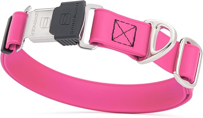 Dogline Biothane Waterproof Dog Collar with Herm Sprenger Stainless Steel Quick Release Buckle – Heavy Duty Tactical Durable Collar for Dogs – Comfortable and Safe Pet Collar, W 1" L 15-25", Pink-PawvioPets