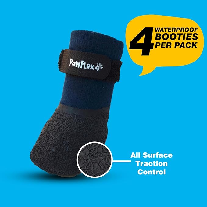 Double Dipped Thick Textured Waterproof Cotton Dog Socks | PawFlex Comfy Pawz Soft Indoor/Outdoor Pet Booties | Non-Slip Silicone Grip at Inner Wrist for No Twisting or Sliding Off| Adjustable Strap-PawvioPets