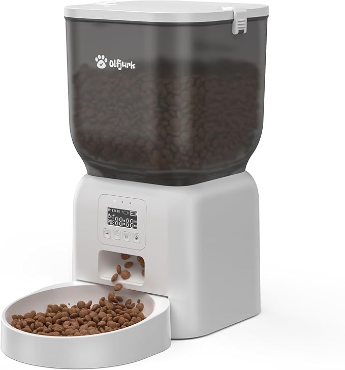 Automatic Dog & Cat Feeder, with Freshness Preservation, 4L Timed Cat Feeder with LCD Screen.Up to 6 Meals Per Day and 1-15 Portion for Cats & Dog (White)-PawvioPets