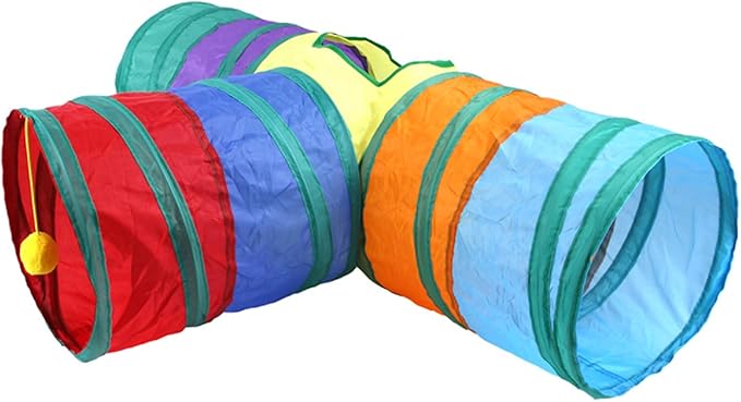 32Pcs Cat Toys Kitten Interactive Pet Toys Assortments, Foldable Rainbow Tunnel, Teaser Wand Fluffy Mouse Crinkle Balls Bell Play for Puppy Kitty (3 way)-PawvioPets
