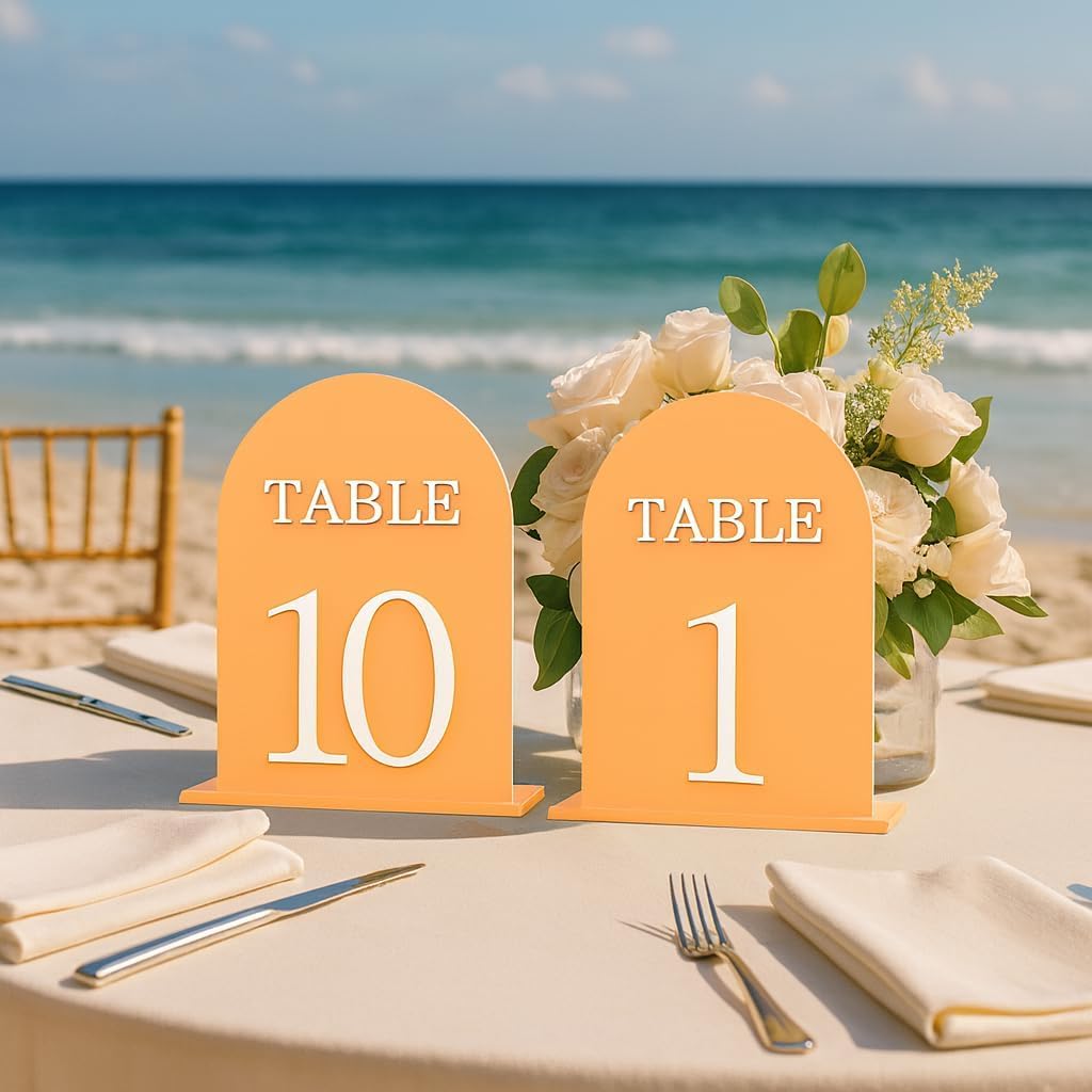 Arch Wedding Table Numbers 1-15 with Stands, 5" X 7" Double Sided Acrylic Wedding Sign Holders, Durable Non-Fading Table Number for Wedding Reception, Events, and Centerpieces