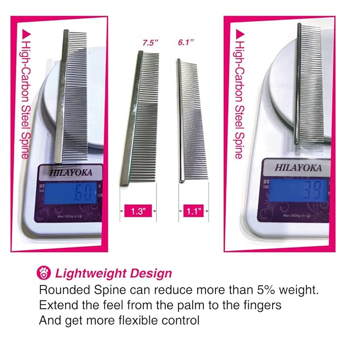 6.1" Comb with Rounded Ends Spine, Pet Comb for Professional Groomer Tool, for Short to Medium Haired Dog, Cat and other pets.-PawvioPets