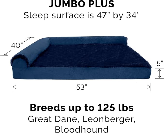 Furhaven Cooling Gel Dog Bed for Large Dogs w/ Removable Bolsters & Washable Cover, For Dogs Up to 125 lbs - Plush & Velvet L Shaped Chaise - Deep Sapphire, Jumbo Plus/XXL-PawvioPets
