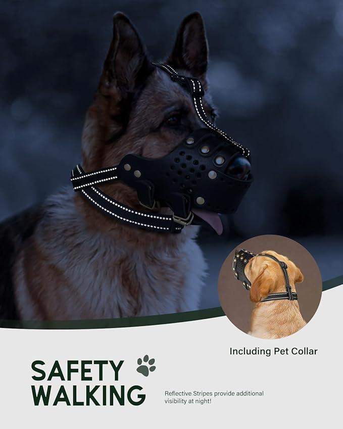 Dog Muzzle, Leather Basket Soft Muzzles Medium Large Breeds, Pitbull Dog Muzzle Amstaff Staffordshire Terrier, German Shepherd Dalmatian Doberman Adjustable (M)-PawvioPets