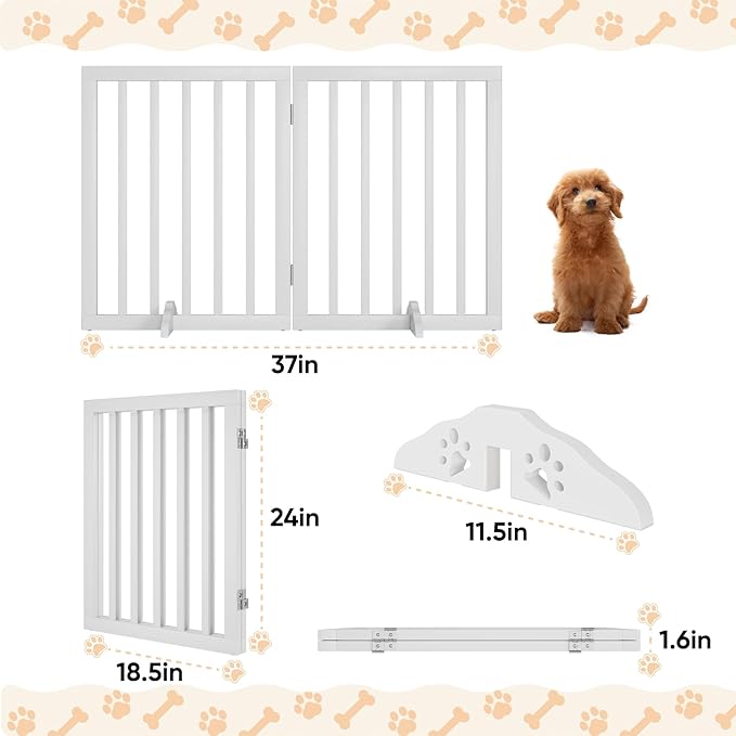 Freestanding Foldable Dog Gate 2 Panel,Fully Assembled Dog Gates for Doorways, Wooden Pet Gates for The House, 24-inch Tall Door Gate Indoor-PawvioPets