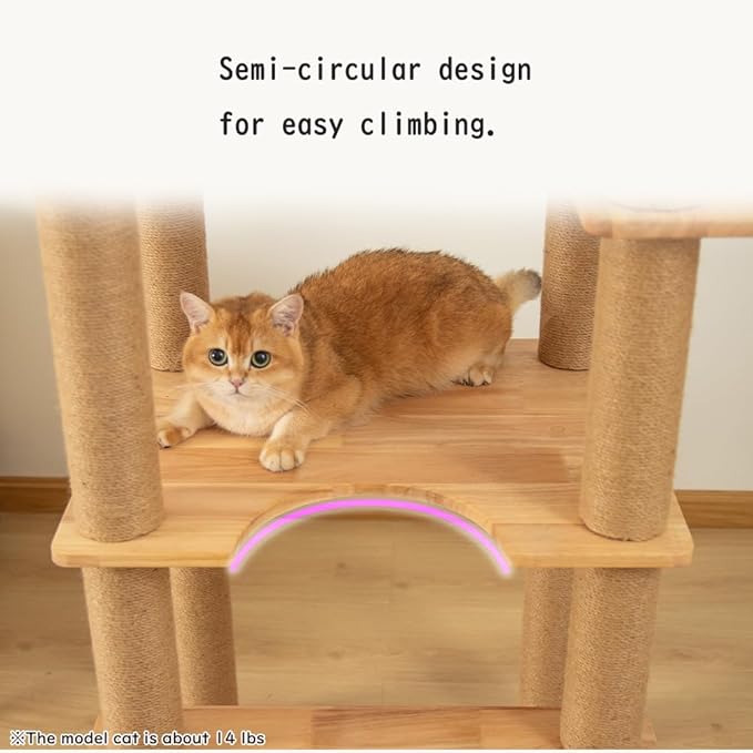 74.8" Wooden Cat Tree Tower for Large Cats, Multi-Level Cat Climbing Furniture with Scratching Posts, Cat Condo & Hammock, Natural Wood Cat Activity Center (Brown)-PawvioPets