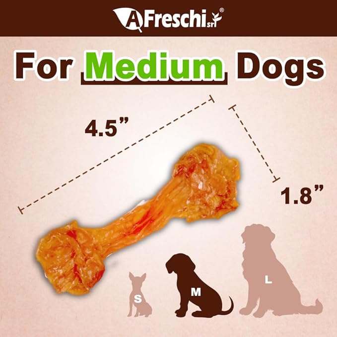 Afreschi Natural Turkey Tendon Bone (M) 20 Units/Box, Dog Treats for Signature Series, All Natural Human Grade Puppy Chew, USA-Sourced Turkey Tendon, Hypoallergenic, Rawhide Alternative-PawvioPets