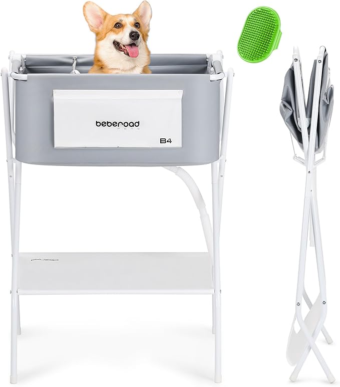 B4 Dog Bathtub Dog Washing Station with Scrubber for Small Medium Dogs Cats, Foldable Dog Tub for Bathing and Grooming, Portable Collapsible Dog Shower Tub, Indoor and Outdoor-PawvioPets