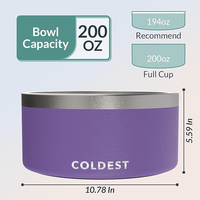Coldest Dog Bowl - Anti Rust Metal, Non Slip, 3 Layers Insulated Stainless Steel Dog Bowls - Spill Proof & Heavy Duty - Water Bowl for Dogs, Cats & Pets, Dish Washer Safe (200 oz, Galaxy Purple)-PawvioPets