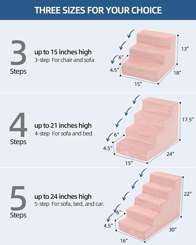 Dog Stairs for Small Dogs,17.5" H,4-Step Dog Steps for Bed and Couch with High Density Foam,Non-Slip Pet Steps for Doggy and Cat,Pet Stairs with a Washable Cover,Pink-PawvioPets